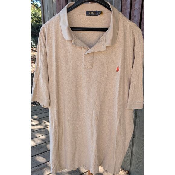 POLO Ralph Lauren Polo 2XLT Tan Heather Embroidered Orange Pony 100% Cotton - Picture 8 of 8